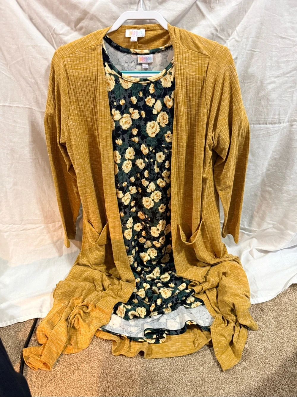Floral Maxi dress with mustard overcoat -Women's Floral Print
